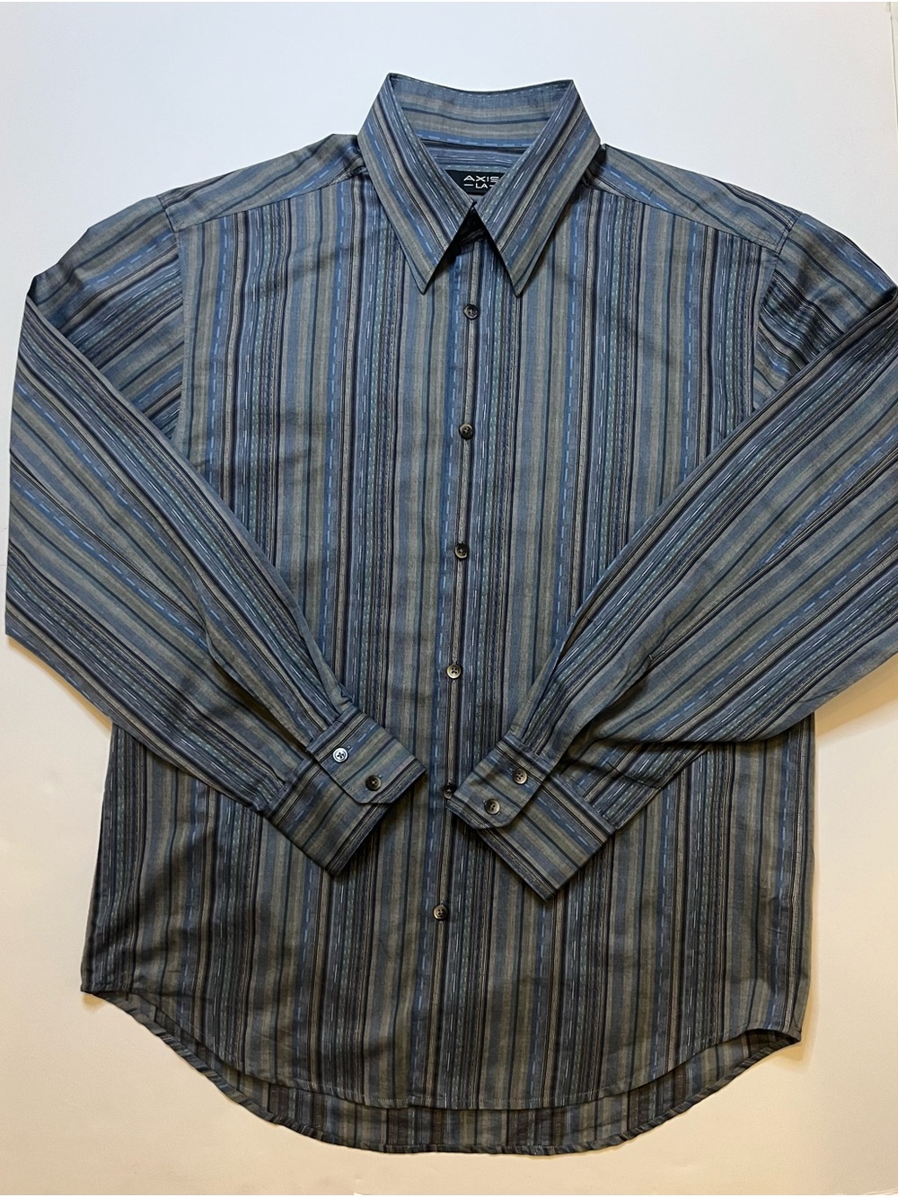 Axis LA Blue Gray Striped Cotton Button Up Shirt Mens Large Casual Long Sleeve